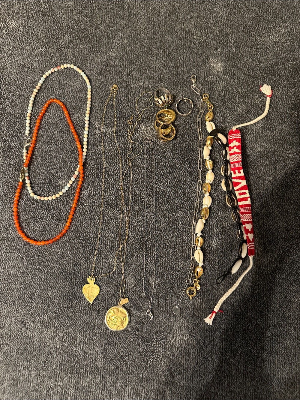 Assorted Women’s Gold Pendant Necklaces and Beaded Bracelets - Mixed Colors